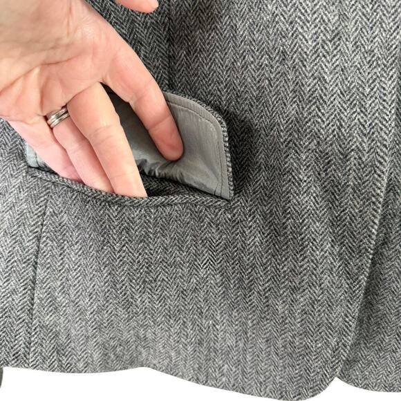 J.Crew Gray Herringbone Tweed Wool Blazer Jacket One-Button Fully Lined, Size 6 - Picture 8 of 10